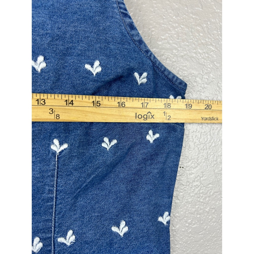 Y2K Vision Apparel Denim Embroidered Shift Dress Blue Size M/L Feminine Cottage - Picture 4 of 7